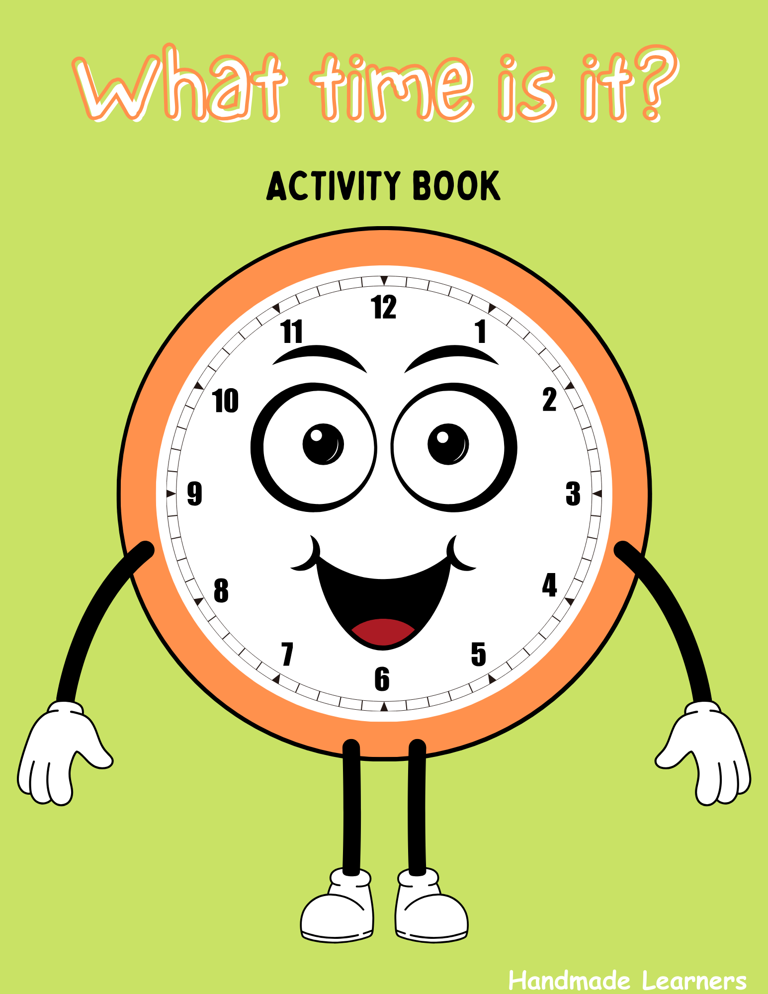 Cartoon clock on the front cover of an activity book