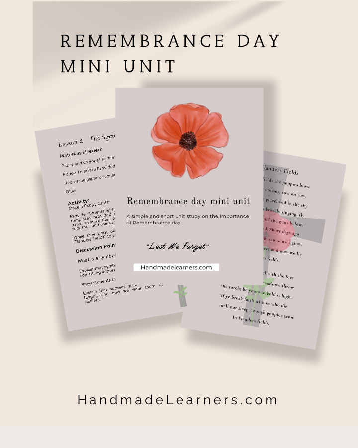 Pages from a remembrance day unit,
