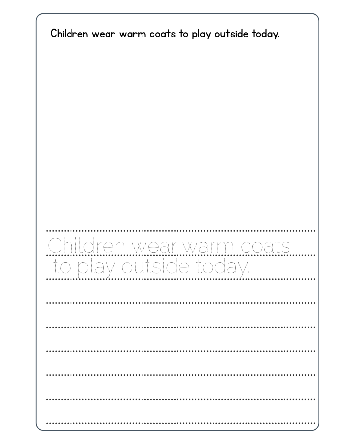 A copy work page with lines for tracing and writing.